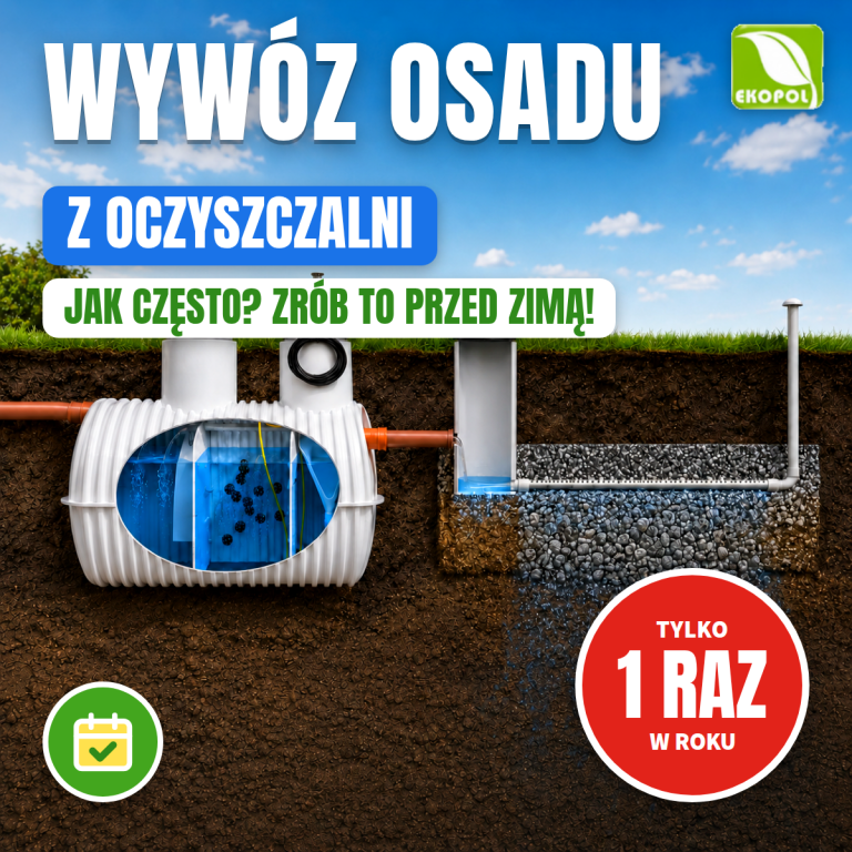Wywóz osadu z oczyszczalni przed zimą, wizualizacja oczyszczalni BIO-HYBRYDA z poletkiem rozsączającym